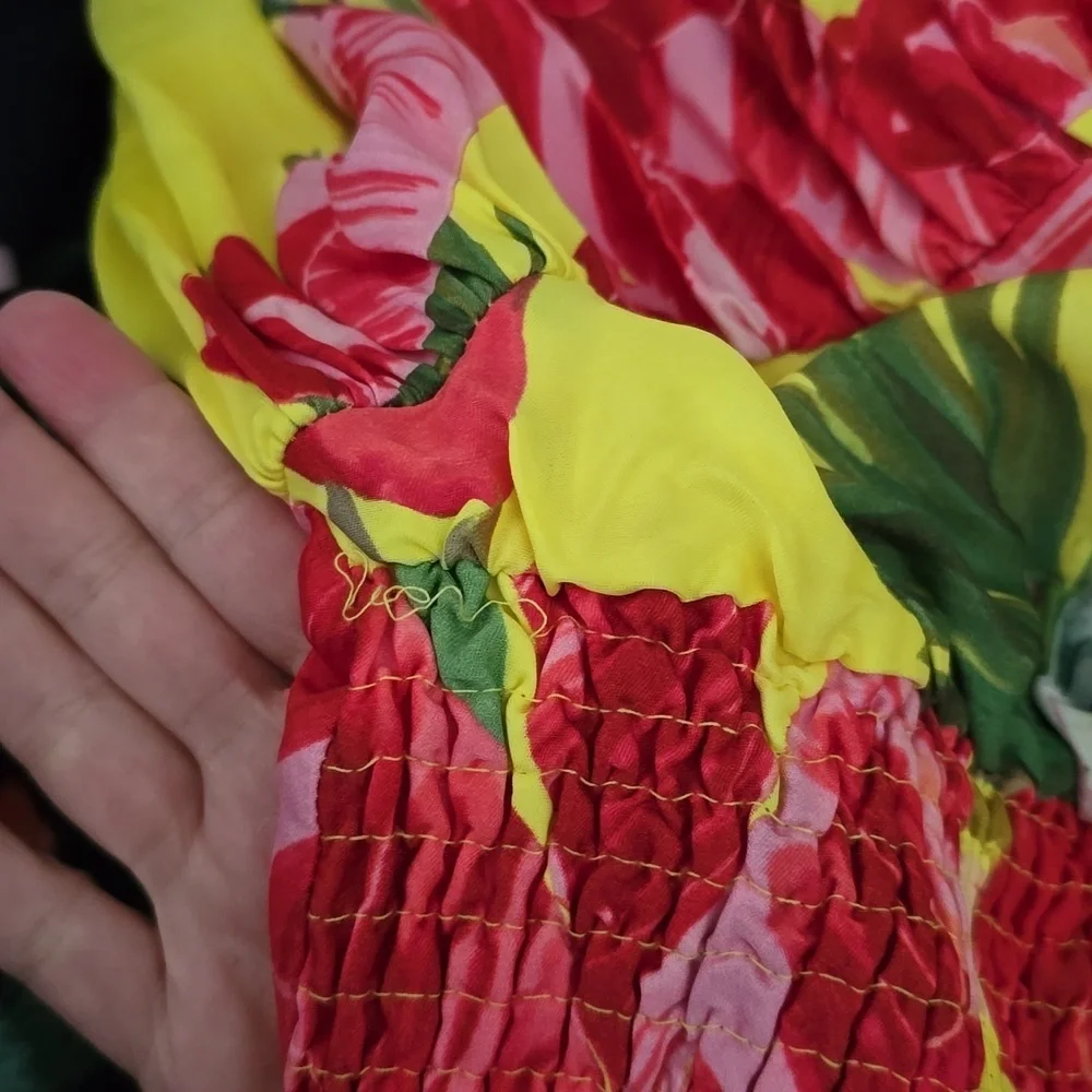 Farm Rio, Sweet Jungle Lime Crop‎ Top, Lime Yellow/Red/Pink, Size XS - Picture 16 of 16